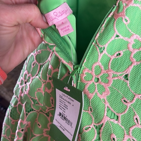 BNWT Lilly Pulitzer Freja dress size 4 green pink a-line skater - Picture 3 of 6